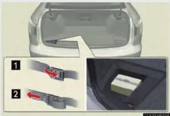 Diagram showing car rear bumper with belt buckle adjustment and close-up of seat assembly detail
