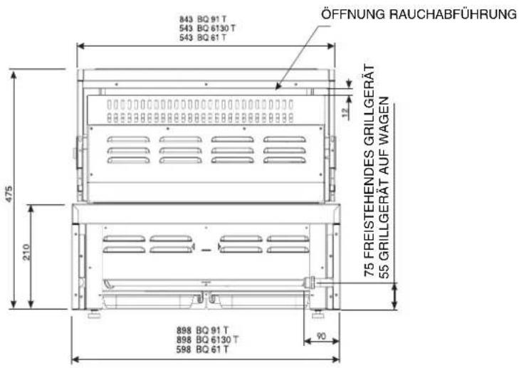 843 BQ 91 T 543 BQ 6130 T 543 BQ 61 T ÖFFNUNG RAUCHABFÜHRUNG 75 FREISTEHENDES GRILLGERÄT 55 GRILLGERÄT AUF WAGEN 898 BQ 91 T 898 BQ 6130 T 598 BQ 61 T 475 210 90