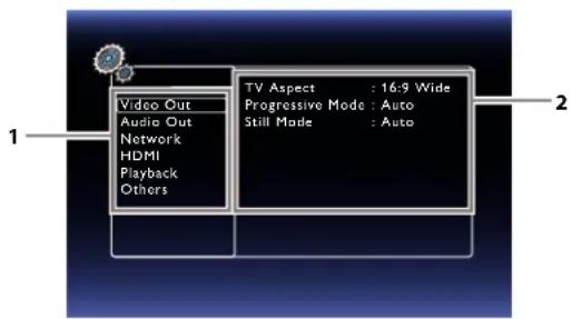1 Video Out Audio Out Network HDMI Playback Others 2 TV Aspect : 16:9 Wide Progressive Mode : Auto Still Mode : Auto