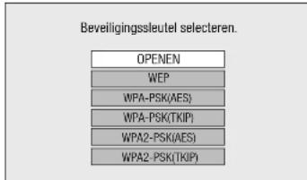 Beveiligingsleutel selecteren. OPENEN WEP WPA-PSK(AES) WPA-PSK(TKIP) WPA2-PSK(AES) WPA2-PSK(TKIP)