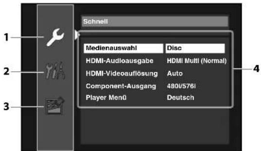 Schnell Medienauswahl Disc HDMI-Audioausgabe HDMI Multi (Normal) HDMI-Videoauflösung Auto Component-Ausgang 480/576i Player Menü Deutsch