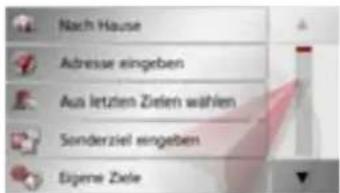 Nach Hause Adresse eingeben Aus letzten Zielen wählen Sonderziel eingeben Eigene Zele