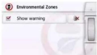 Environmental Zones Show warning