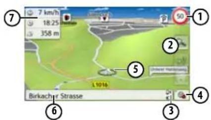 7 km/h 18:25 358 m 50 ⑦ ① ② ⑤ Driested Hambness L1016 Birkachir Strasse ⑥ ③ ④