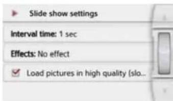 Slide show settings Interval time: 1 sec Effects: No effect Load pictures in high quality (slo...