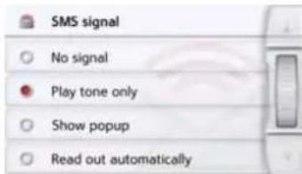 SMS signal No signal Play tone only Show popup Read out automatically