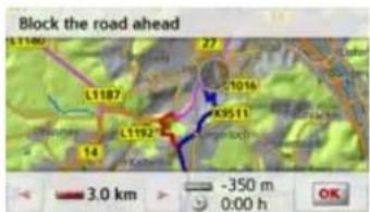 Block the road ahead L1180 L1187 L1192 3.0 km -350 m 0:00 h OK