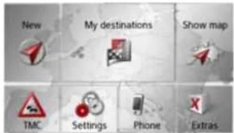 New My destinations Show map TMC Settings Phone Extras