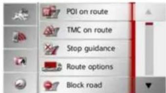 POI on route TMC on route Stop guidance Route options Block road