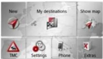 New My destinations Show map TMC Settings Phone Extras