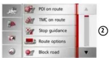 POI on route TMC on route Stop guidance Route options Block road