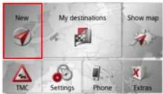 New My destinations Show map TMC Settings Phone Extras