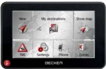 New My destinations Show map TMC Settings Phone Extras DECKER