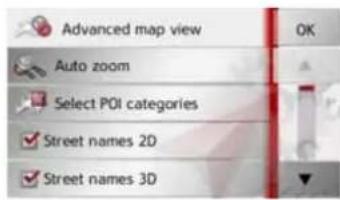 Advanced map view Auto zoom Select POI categories ✓ Street names 2D ✓ Street names 3D OK