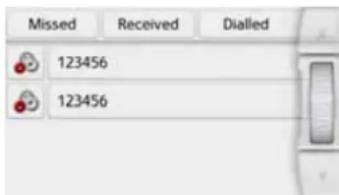 Missed Received Dialled 123456 123456