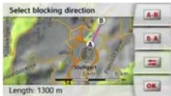 Select blocking direction A-B B-A = OK Length: 1300 m