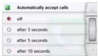 Automatically accept calls off after 3 seconds after 5 seconds after 10 seconds