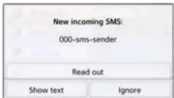 New incoming SMS: 000-sms-sender Read out Show text Ignore