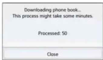 Downloading phone book... This process might take some minutes. Processed: 50 Close