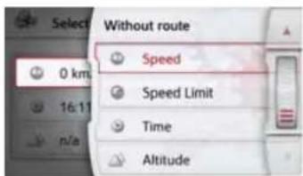 Select Without route Speed Speed Limit Time Altitude