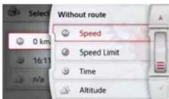 Select 0 km 16:11 n/a Without route Speed Speed Limit Time Altitude
