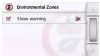 Environmental Zones Show warning