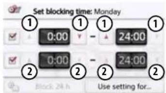 Set blocking time: Monday 1 1 1 0:00 - 24:00 2 2 2 Block 24 h Use setting for...