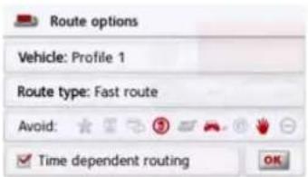 Route options Vehicle: Profile 1 Route type: Fast route Avoid: Time dependent routing