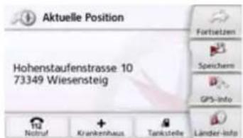 Aktuelle Position Hohenstaufenstrasse 10 73349 Wiesensteig Fortsetzen Speichem GPS-Info Länder-info Notruf Krankenhaus Tankstelle