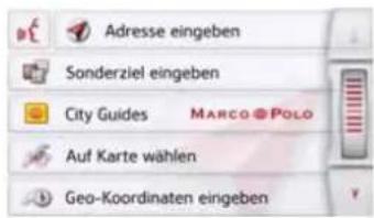 Adresse eingeben Sonderziel eingeben City Guides MARCO POLO Auf Karte wählen Geo-Koordinaten eingeben