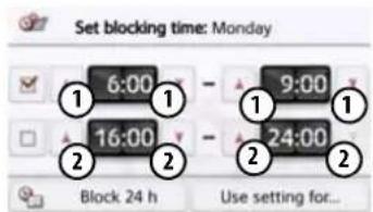 Set blocking time: Monday 6:00 16:00 - 9:00 - 24:00 Block 24 h Use setting for...