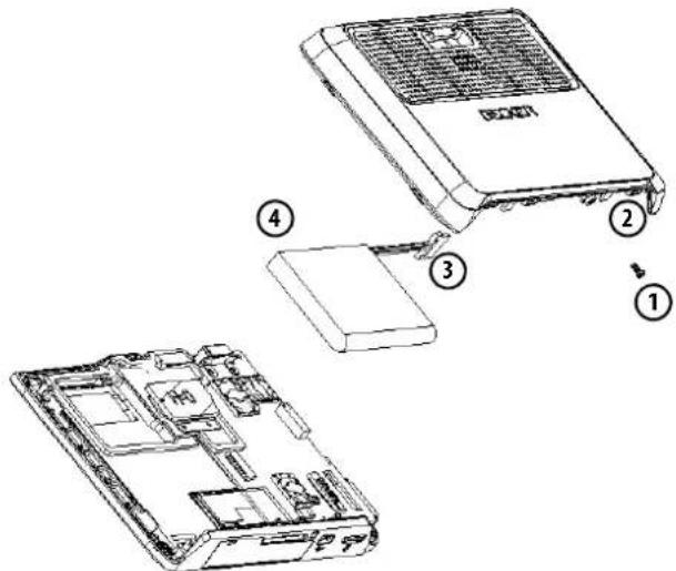 Technical diagram showing exploded view of a device with numbered components and labeled parts