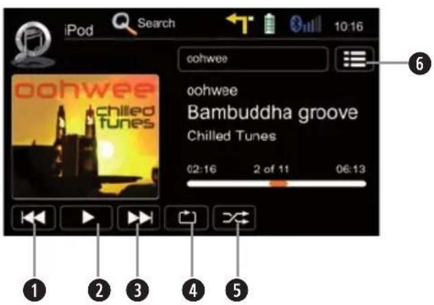 iPod Search 10:16 cohwee oohwee Chilled tunes Bambuddha groove Chilled Tunes 02:16 2 of 11 06:13 ① ② ③ ④ ⑤