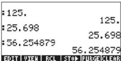 :125. :25.698 :56.254879 EDIT VIEW RCL STOP PURGE CLEAR 125. 25.698 56.254879