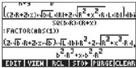 h+3 [(2-R+2-x)-√b-L·|R|+2-√R²+x²-R·L·|b|]·|b| SQ(b-R)·(R+x) :FACTOR(ABS(1)) (2-√b·R+2-x-√b)-√L·|b|·R²+2-√R²+x²-R·L·| b²-R³+x·b²-R² EDIT VIEW RCL STOP PURGE CLEAR