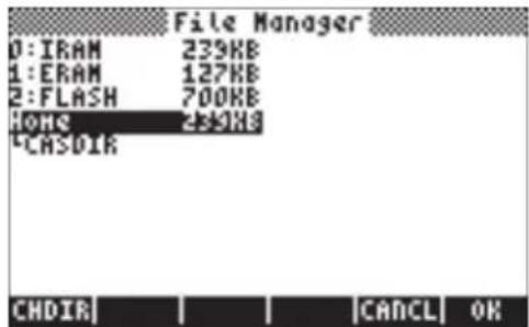 File Manager 0:IRAM 239KB 1:ERAM 127KB 2:FLASH 700KB HOME 259KB *CHSDIR CHDIR | | | | CANCL | OK