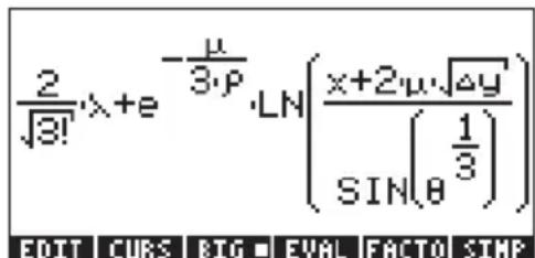 2/√3!λ+e^-(μ/3·P)·LN(x+2μ√Δy)/SIN(θ^1/3) EDIT CURS BIG EVAL FACTO SIMF