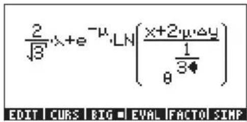 2/√3·x+e^−μ·LN\left(\frac{x+2μ·Δy}{1/3φ}\right) EDIT CURS BIG ■ EVAL FACTO SIMP