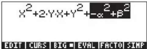 x²+2·y·x+y²+−α²+β² EDIT | CURS | BIG ■ EVAL | FACTO | SIMP