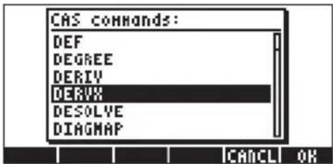 CAS commands: DEF DEGREE DERIV DERVX DESOLVE DIAGMAP