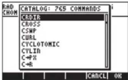 CAD CHOM CATALOG: 765 COMMANDS CRDIR CROSS CSWP CURL CYCLOTOMIC CYLIN C+PX C+R | CANCEL | OK