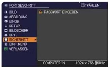 FORTGESCHRITT BAHL BILD ABBILDUNG EINGB SETUP BILDSCHIRM OPT. SICHERHEIT EINF. MENU VERLASSEN PASSWORT EINGEBEN COMPUTER IN 1024 x 768 @60Hz