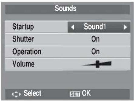 Sounds Startup Sound1 Shutter On Operation On Volume Select SET OK