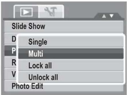 Slide Show D Single P Multi R Lock all V Unlock all Photo Edit