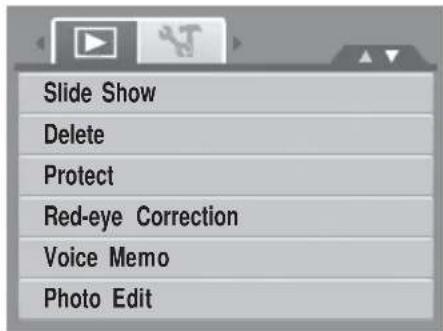 Slide Show Delete Protect Red-eye Correction Voice Memo Photo Edit