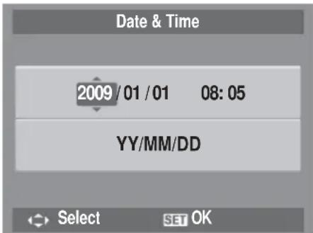 Date & Time 2009/01/01 08:05 YY/MM/DD Select SET OK
