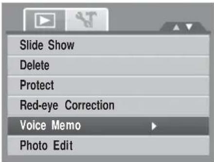 Slide Show Delete Protect Red-eye Correction Voice Memo Photo Edit