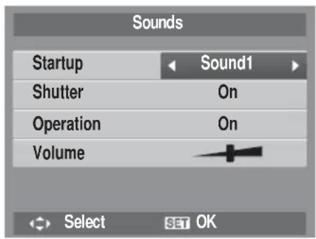 Sounds Startup Sound1 Shutter On Operation On Volume Select SET OK