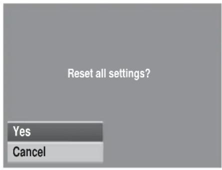Reset all settings? Yes Cancel