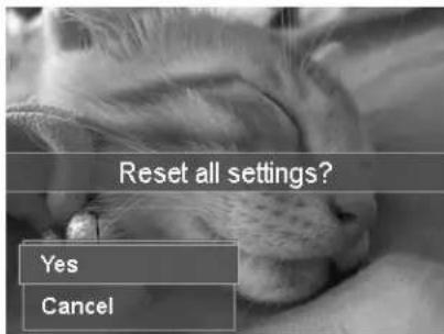 Reset all settings? Yes Cancel